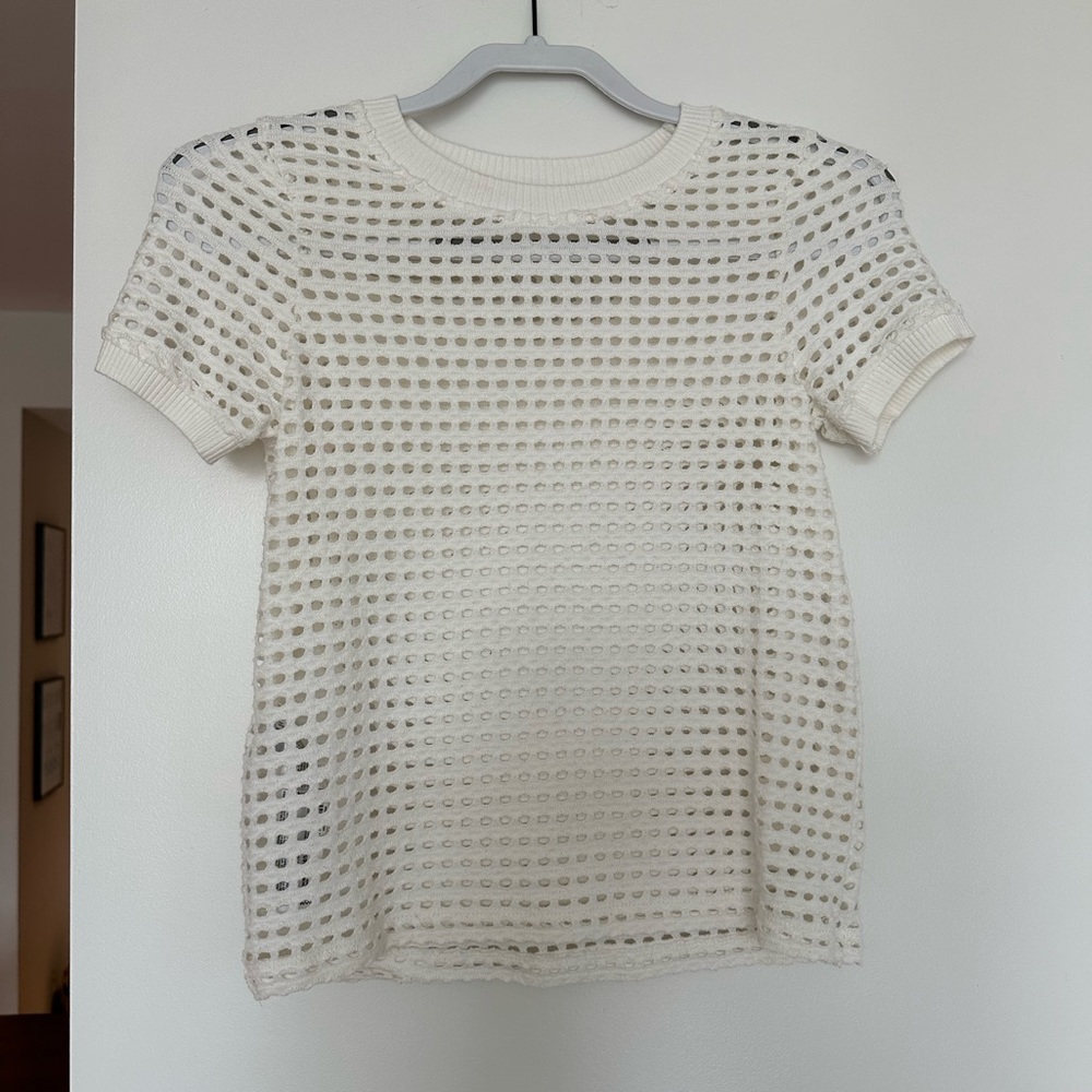 Mango cream sweater with crochet-like design, size small